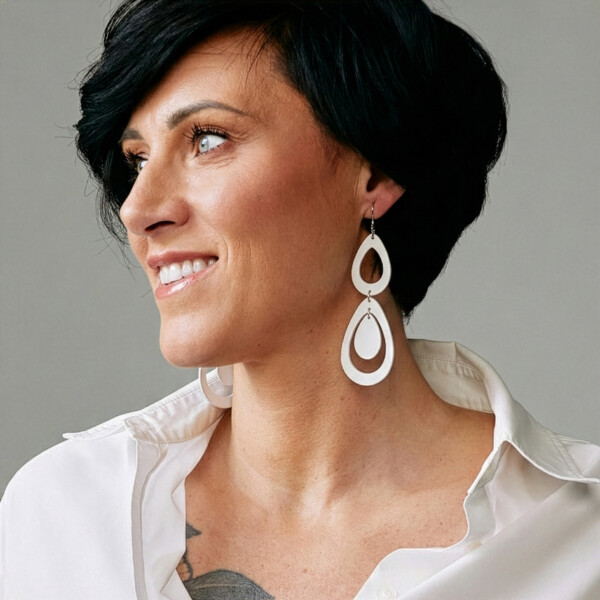 SADE Waterfall Petite earrings - white, repurposed leather